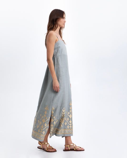 dress maxi ios straps gatherings 100% linen