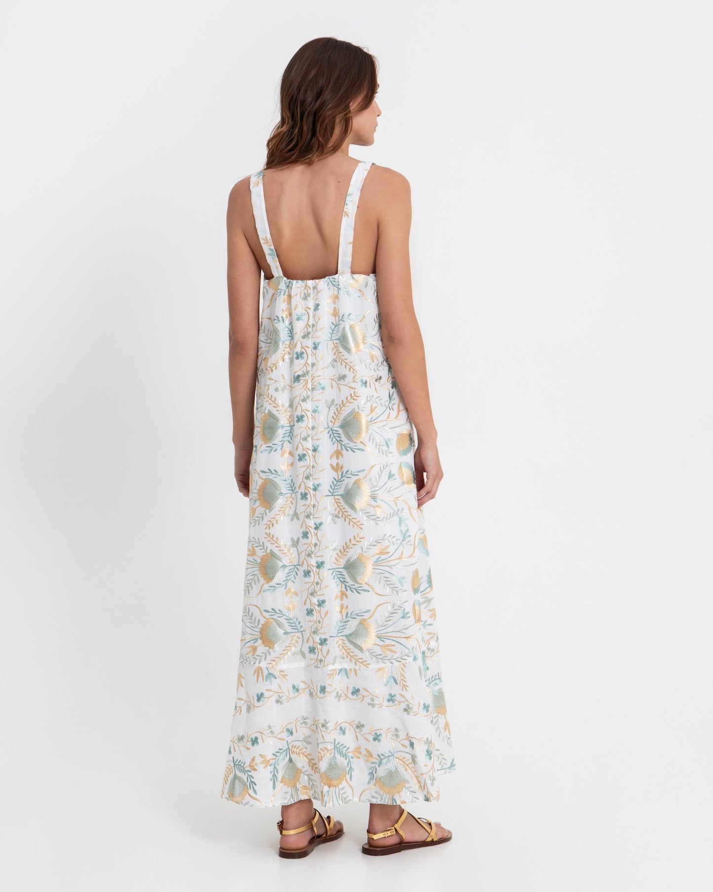 dress long blossom straps 100% ramie