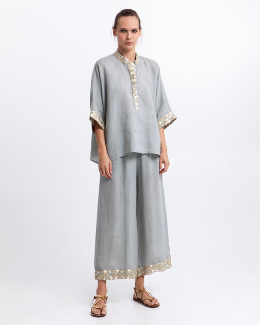 BLOUSE FLAKES L/S PLACKET 100% RAMIE