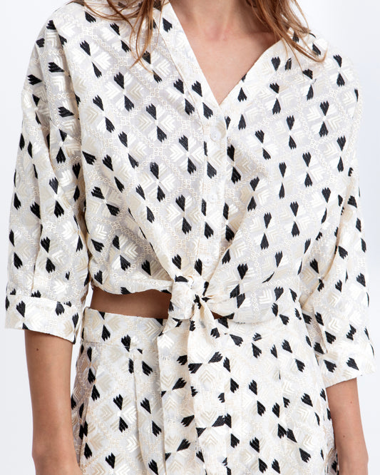 shirt flakes front ties 86% ramie 14% cotton