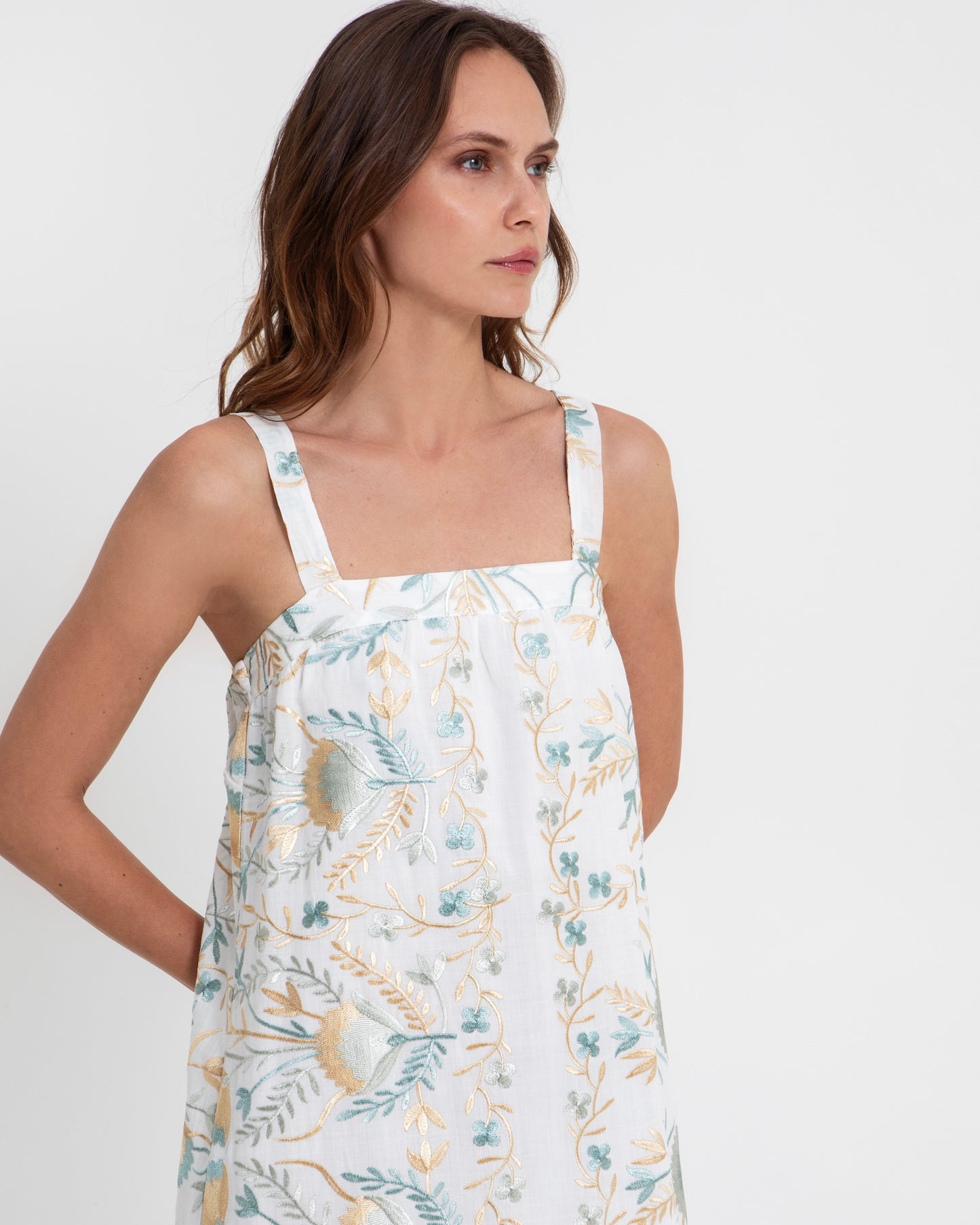 dress long blossom straps 100% ramie