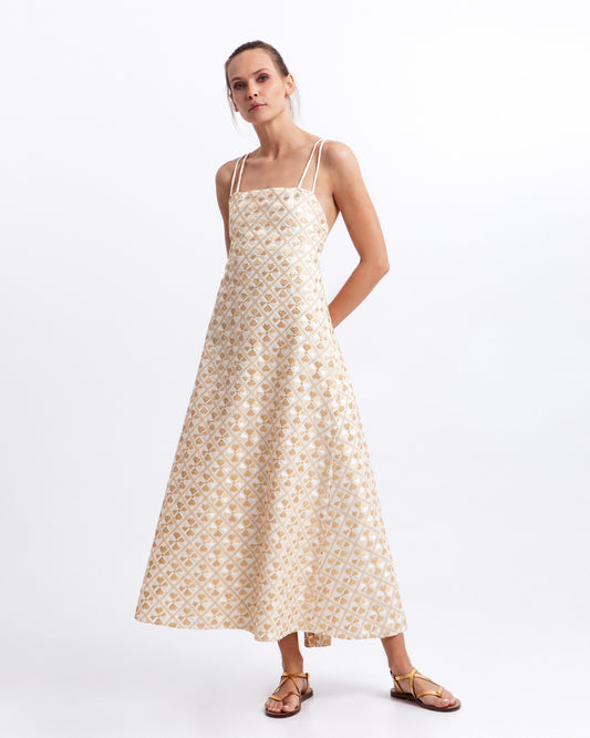 dress maxi flakes double straps 100% ramie