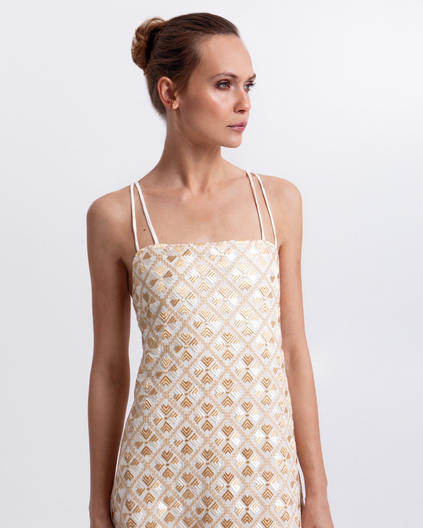 dress maxi flakes double straps 100% ramie