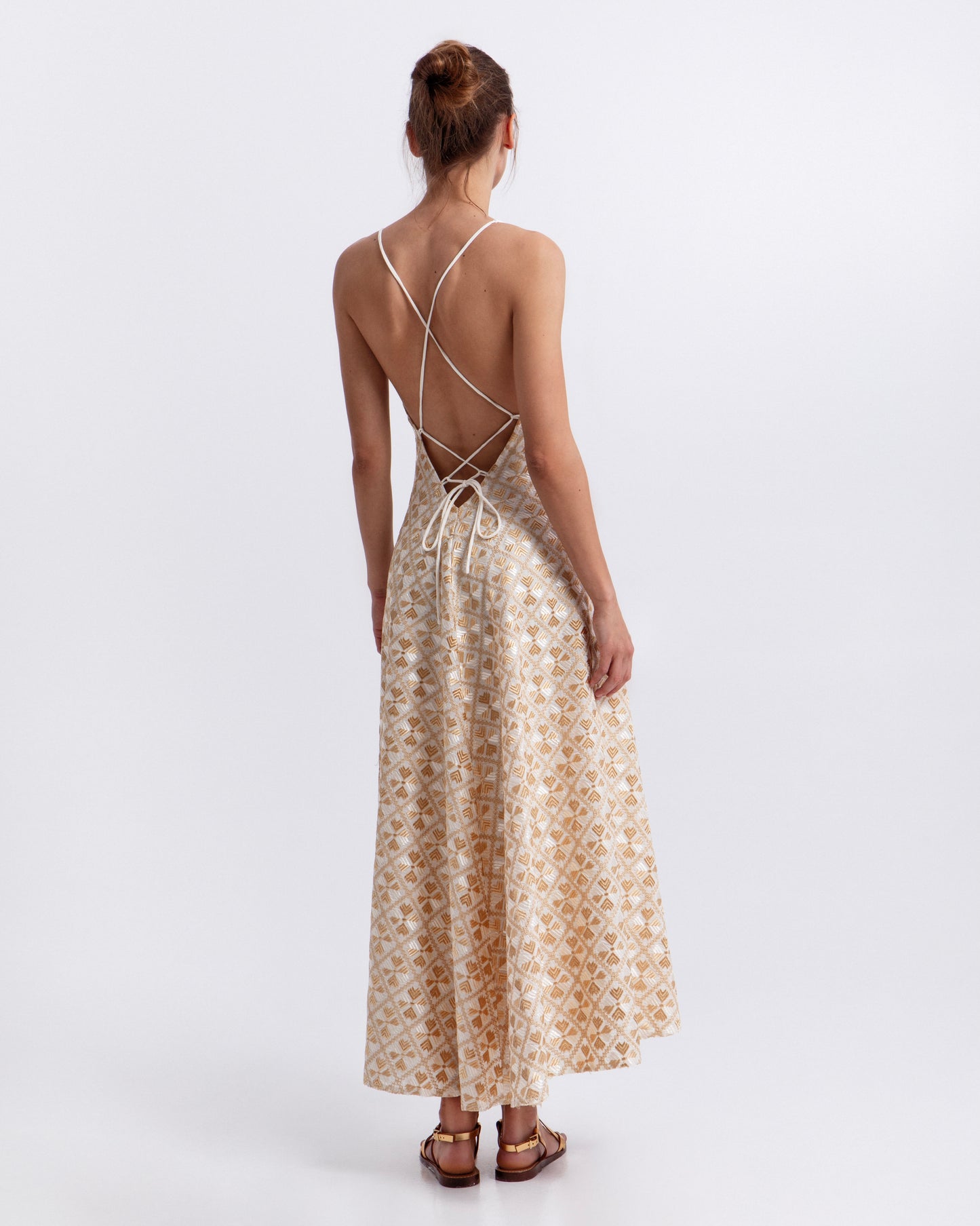 dress maxi flakes double straps 100% ramie