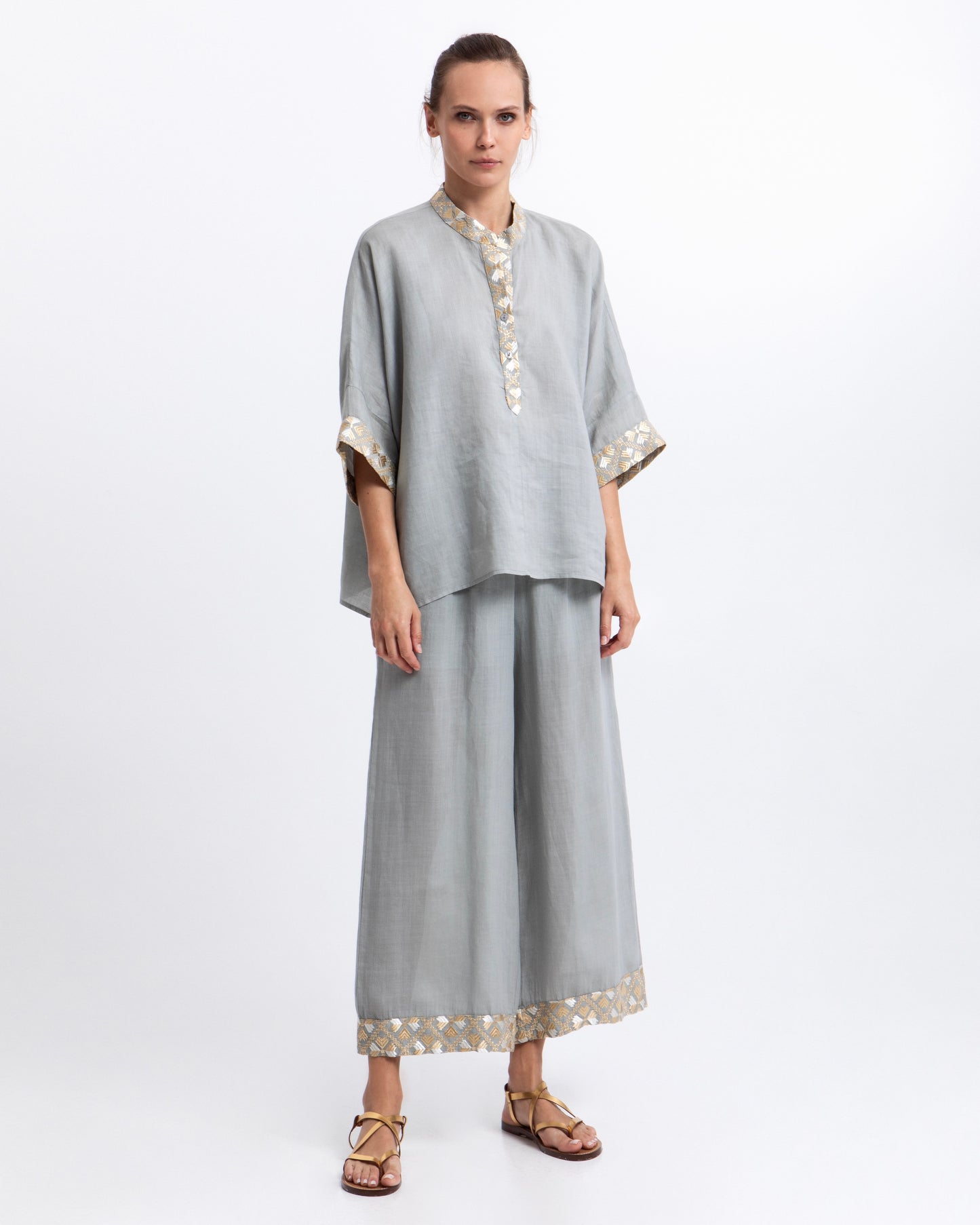 BLOUSE FLAKES L/S PLACKET 100% RAMIE
