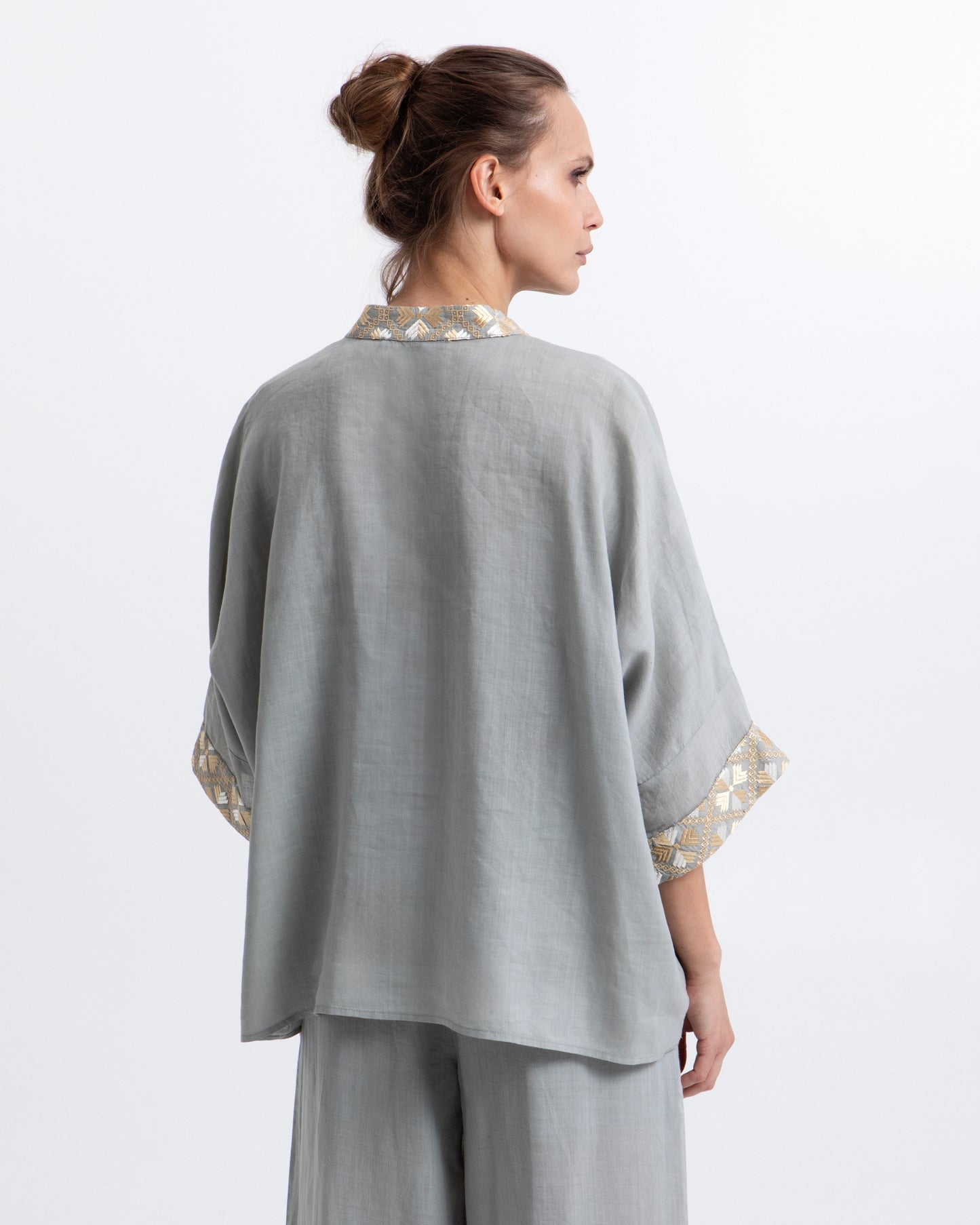 BLOUSE FLAKES L/S PLACKET 100% RAMIE