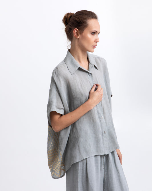 shirt grape s/s 100% ramie, 100% pl embr. thread