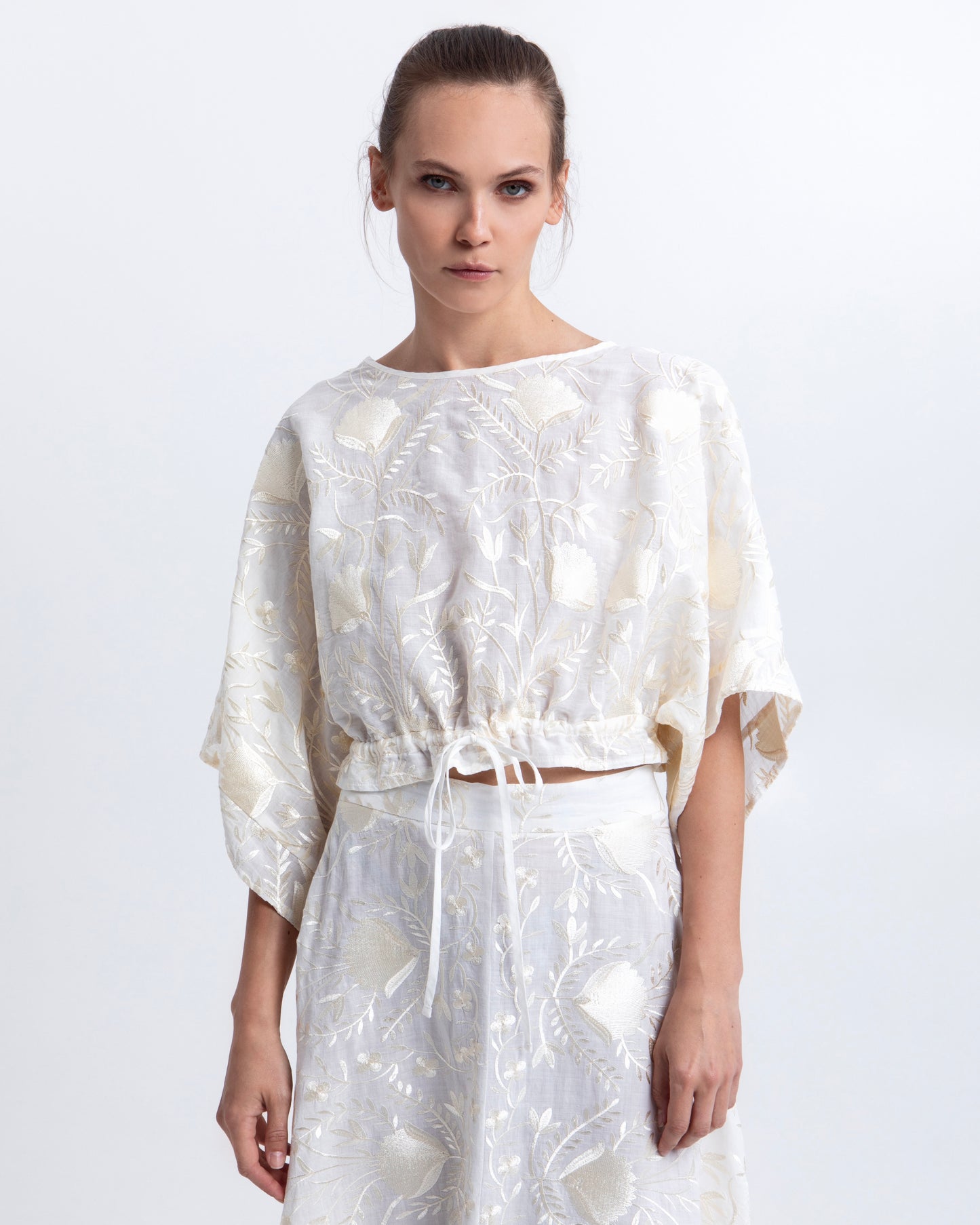 blouse blossom drawstring l/s 100% ramie