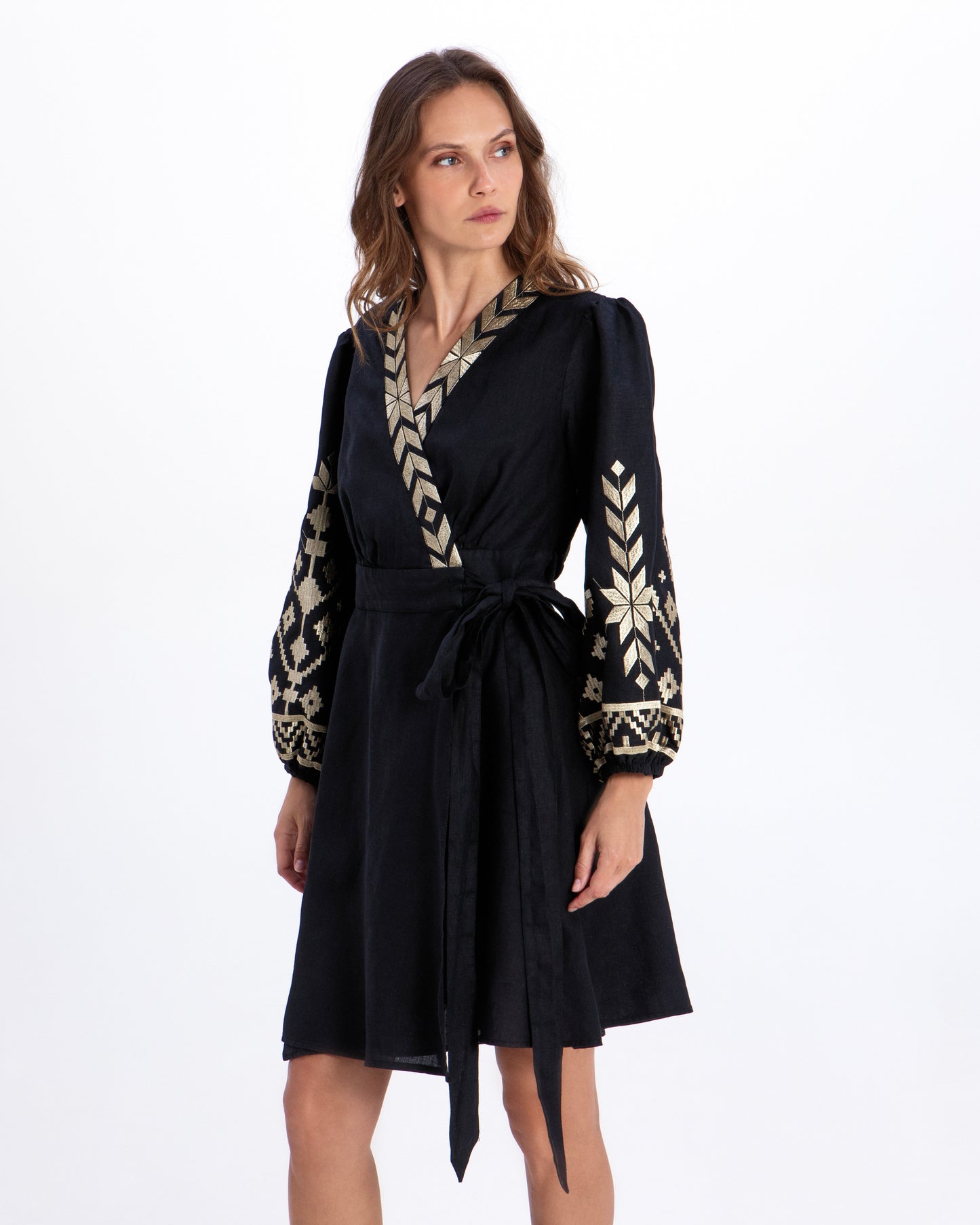 DRESS MINI IOS WRAP L/S 100% LINEN