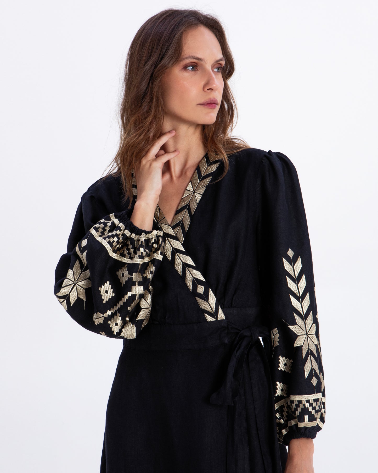 DRESS MINI IOS WRAP L/S 100% LINEN