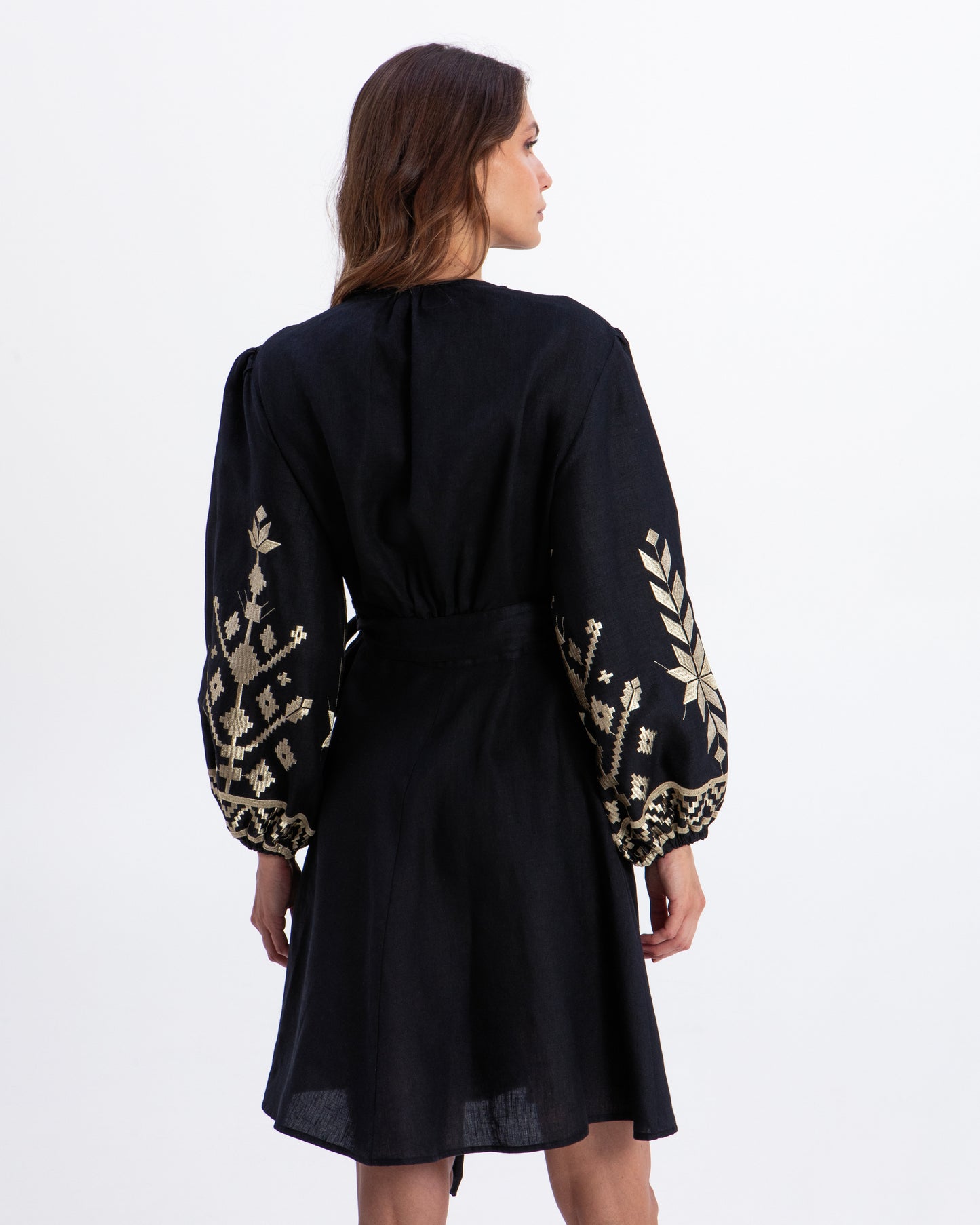 DRESS MINI IOS WRAP L/S 100% LINEN