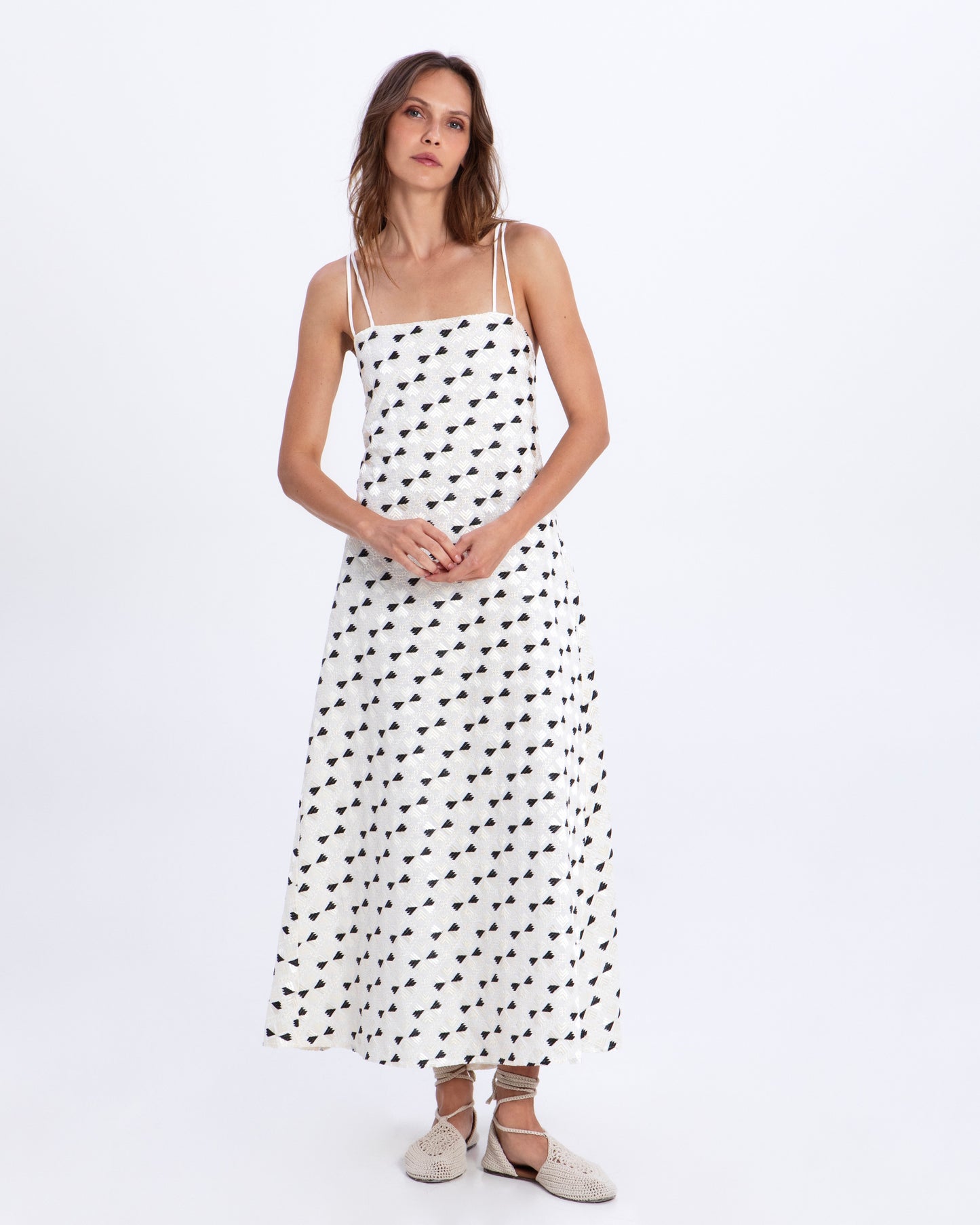 dress maxi flakes double straps 100% ramie