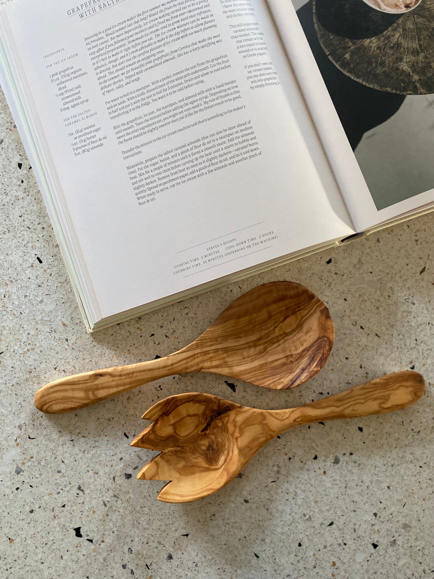 Olive wood Salad servers wide-headed