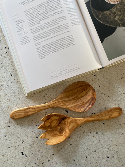 Olive wood Salad servers wide-headed