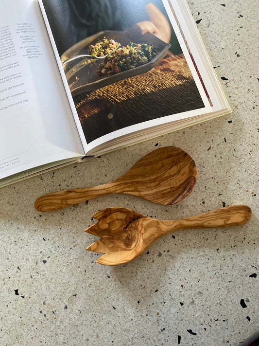 Olive wood Salad servers wide-headed