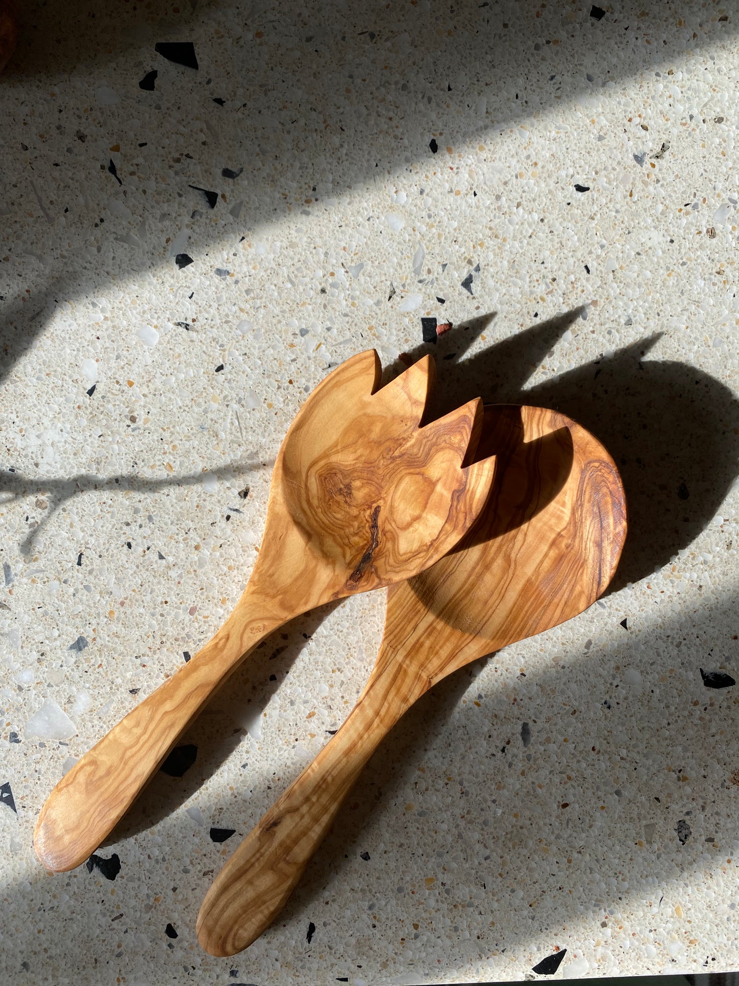Olive wood Salad servers wide-headed
